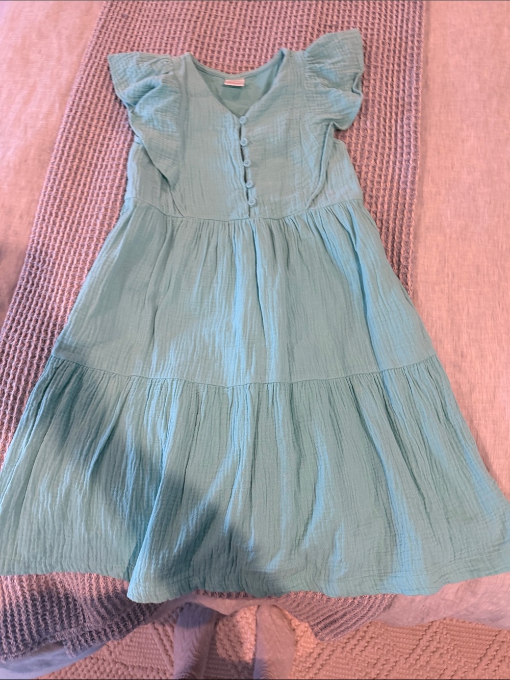 Hanna Andersson Light Aqua Tiered Flutter-Sleeve Dress